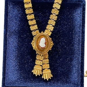 Antique Victorian Gold Filled Engraved Book Chain Cameo Necklace