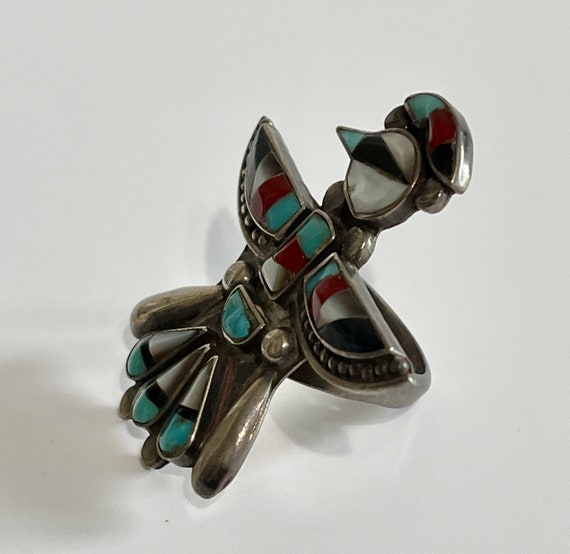 Zuni Thunderbird Ring- Vintage Mid Century 60's e… - image 6