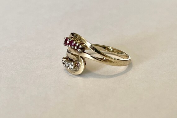 Vintage Ruby Diamond 10k Gold Bypass Ring - Retro… - image 7