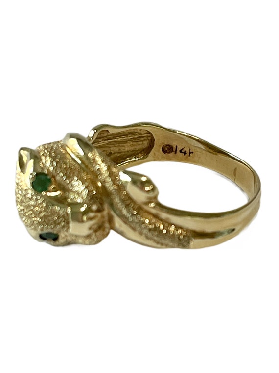 Genuine Emerald Textured 14k Yellow Gold Panther … - image 8