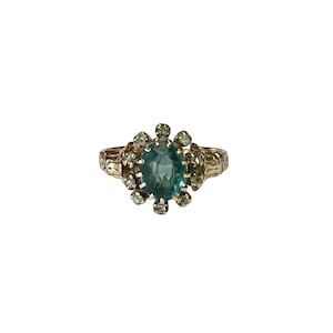 Victorian 10k Yellow Gold Diamond & Blue Paste Ring - Antique Cluster Style