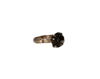 Vintage 14k Yellow Gold Dravite Tourmaline Ring - 1940s Retro Statement Jewelry, Size 6.5