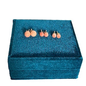 Coral 14K Gold Earrings -Genuine Angel Skin Coral Earrings Minimalist Stud Earrings-Vintage 14k Gold