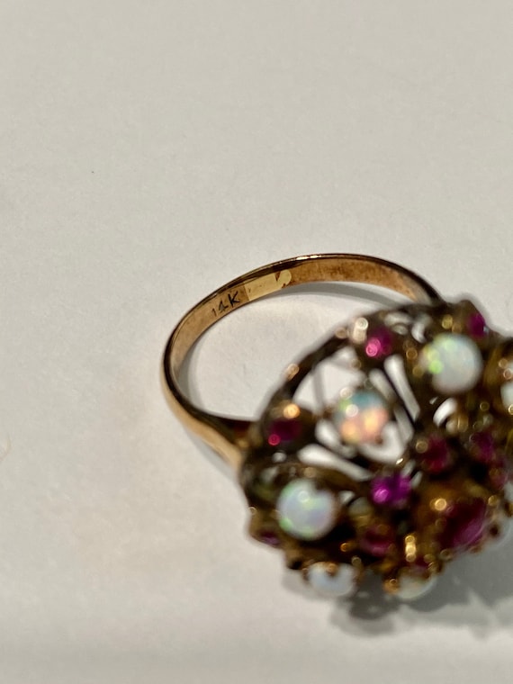 Ruby & Opal Ring - Vintage 14k Rose Gold Harem Pr… - image 10