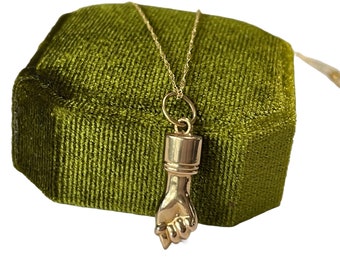 Vintage Figa Hand Pendant Necklace-18k Yellow Gold Genuine Gemstone Figa Fist Pendant Necklace- Fine Statement Jewelry