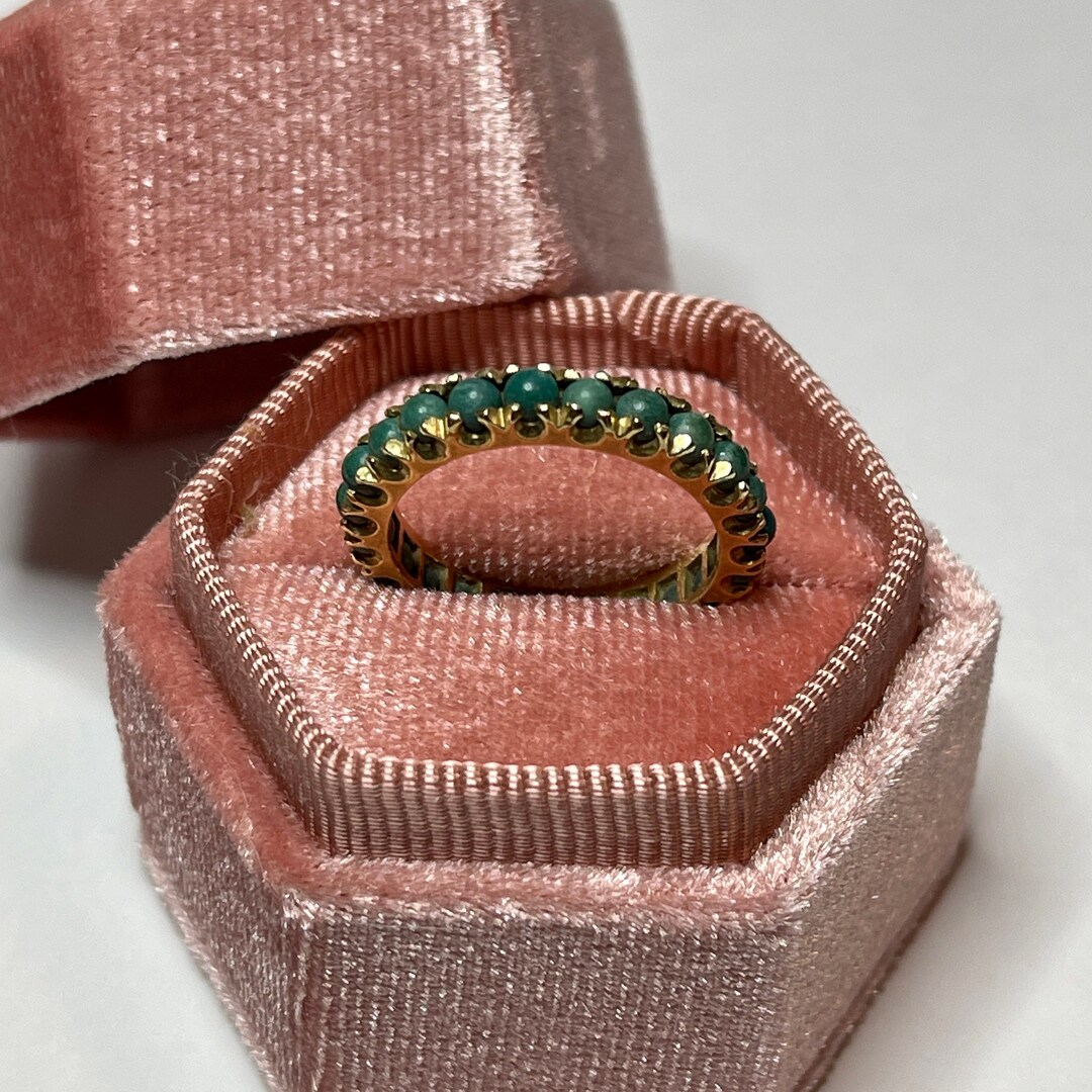 Vintage 14k Yellow Gold Turquoise Eternity Band Ring - Size 7.5 - Etsy