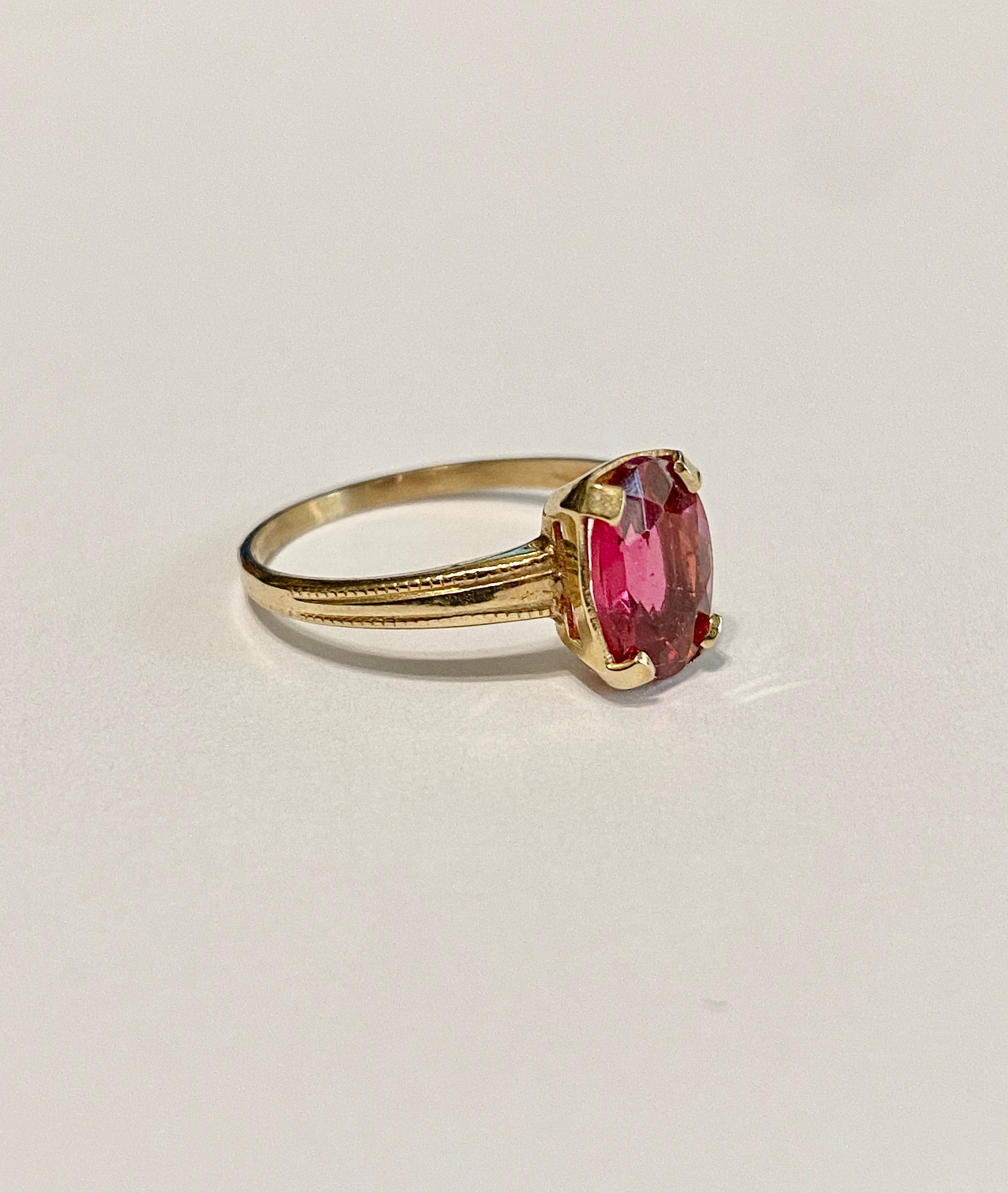Pink Glass Ring Vintage 10k Yellow Gold Oval Faceted Stone Etsy