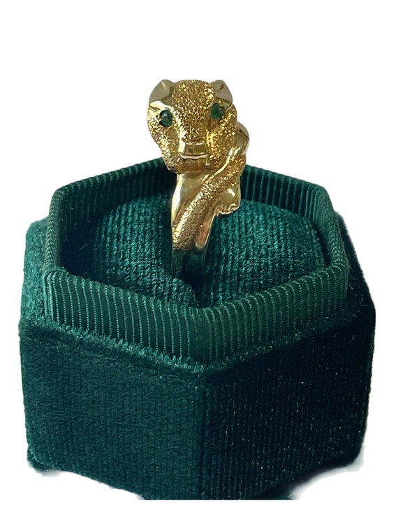 Genuine Emerald Textured 14k Yellow Gold Panther … - image 3