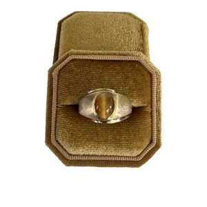 Tigers Eye  Ring - Vintage Mid Century 10k Yellow Gold Statement Ring- Size 10 1/4 Tan & Brown 2.54 Carat Cabochon Gem Fine Jewelry
