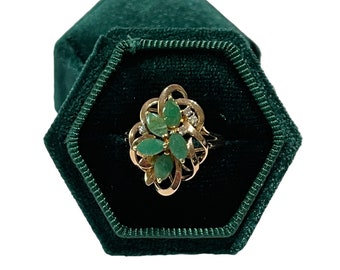 Vintage 14k Yellow Gold Emerald and Diamond Ring - 1970s Size 8