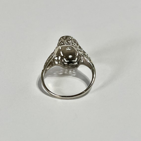 Art Deco Ring - Vintage 14k White Gold  Shield St… - image 8
