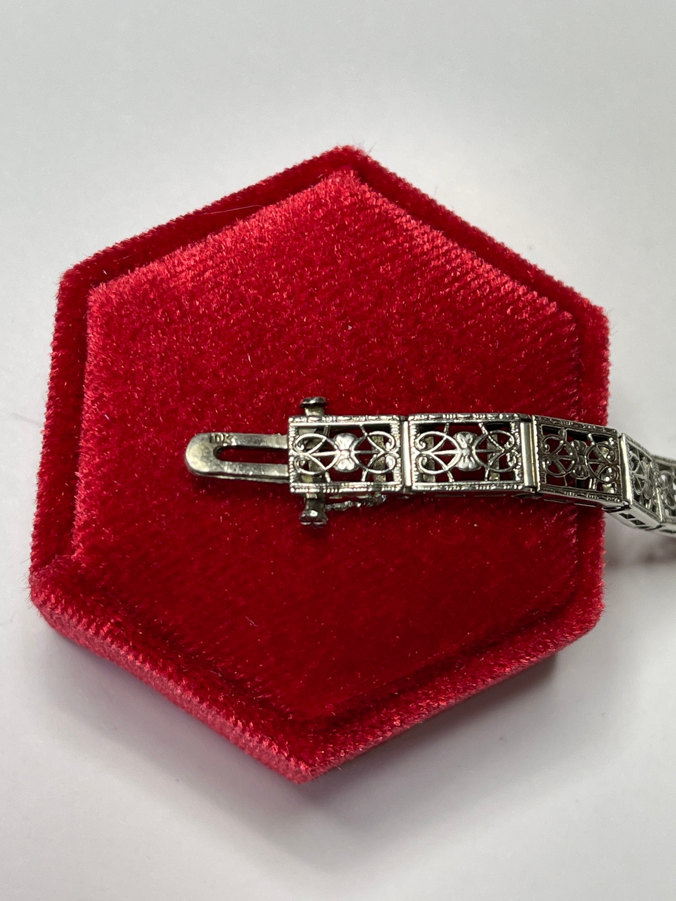 Art Deco Bracelet - Antique 10k White Gold Filigree Genuine