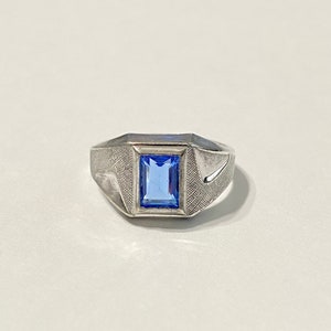 Mid- Century Modern Gainsboro 925 Sterling Silver Blue Glass Ring Sz 8