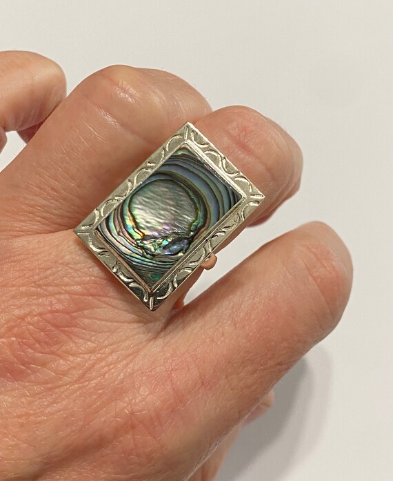 Large Abalone Shell Ring-Vintage Mexico Sterling … - image 3