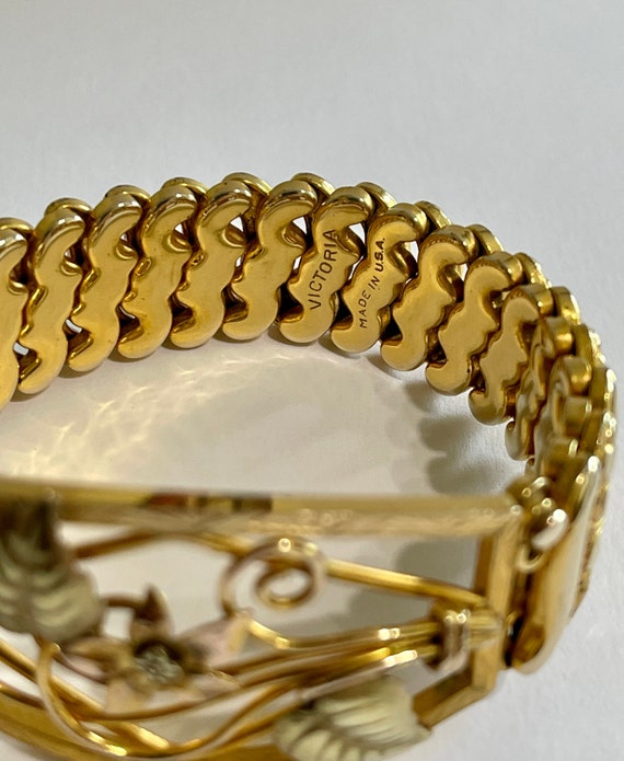 Vintage Expansion Bracelet - Retro 12k Yellow & R… - image 7