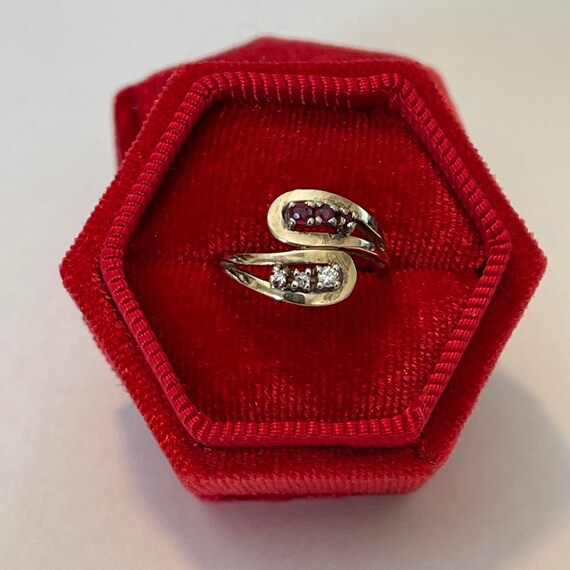 Vintage Ruby Diamond 10k Gold Bypass Ring - Retro… - image 9