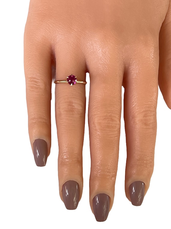 Edwardian Created Ruby Ring: 10k Yellow Gold Soli… - image 4