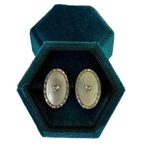Art Deco Mother of Pearl Diamond Earrings: 14k White Gold, 1920s Conversion Jewelry