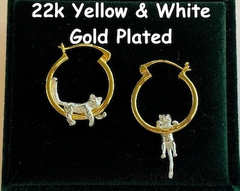 Créoles chat : plaqué or jaune 22 carats/argent sterling 10 carats et argent sterling, modèle breveté