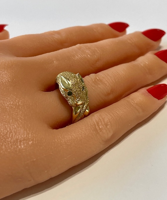Genuine Emerald Textured 14k Yellow Gold Panther … - image 4