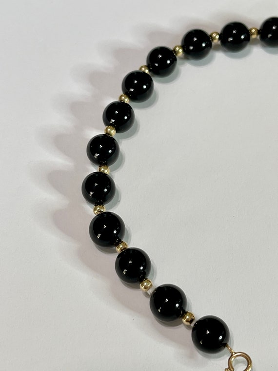 Genuine Onyx Bracelet - Estate 14k Yellow Black B… - image 6