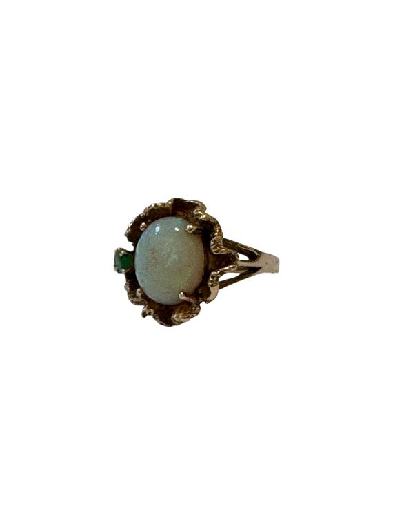 1960s Brutalist Opal & Emerald Ring - 14k Yellow … - image 4
