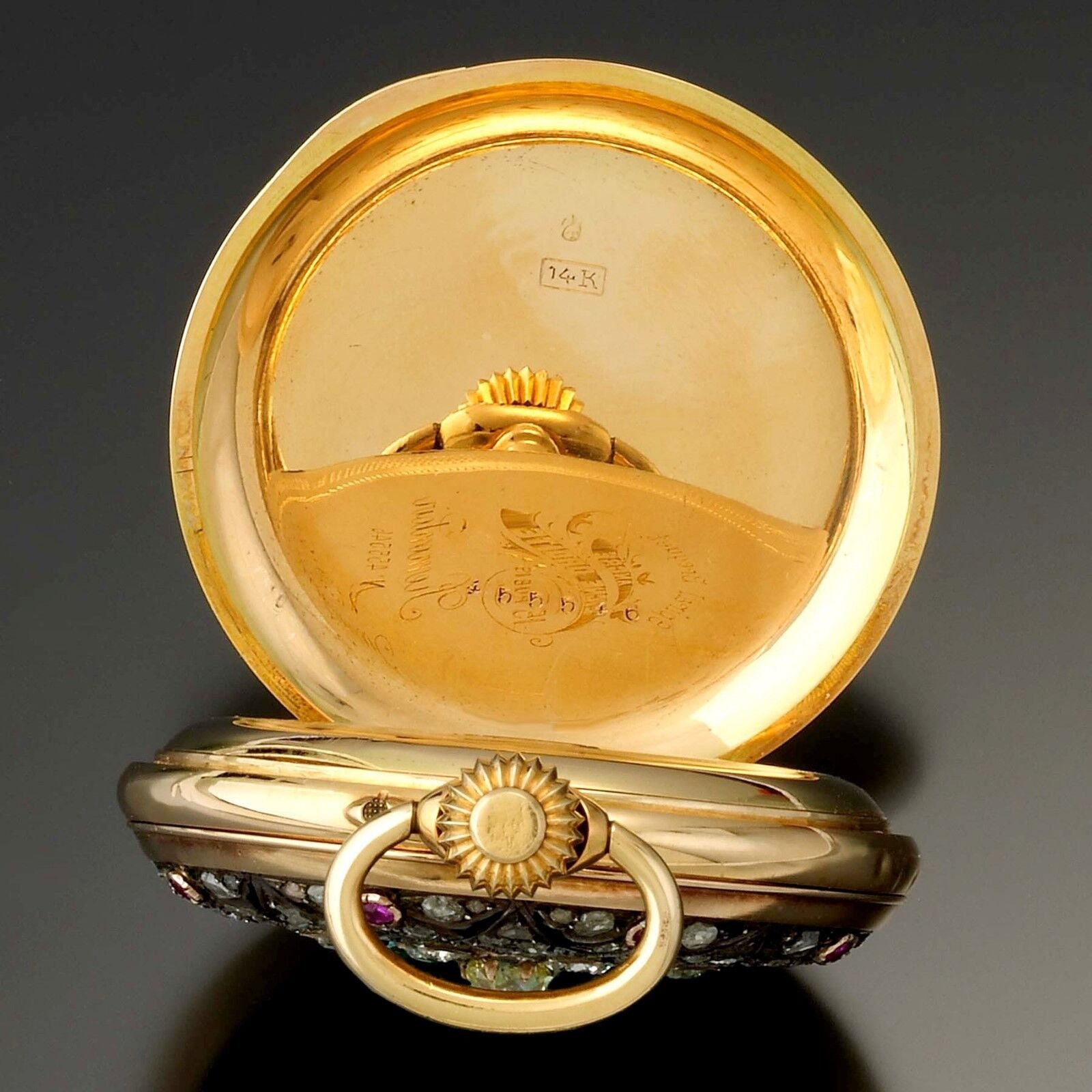 Victorian 14K Gold Pocket Watch: Rose Cut Diamonds & Rubies, Ottoman ...