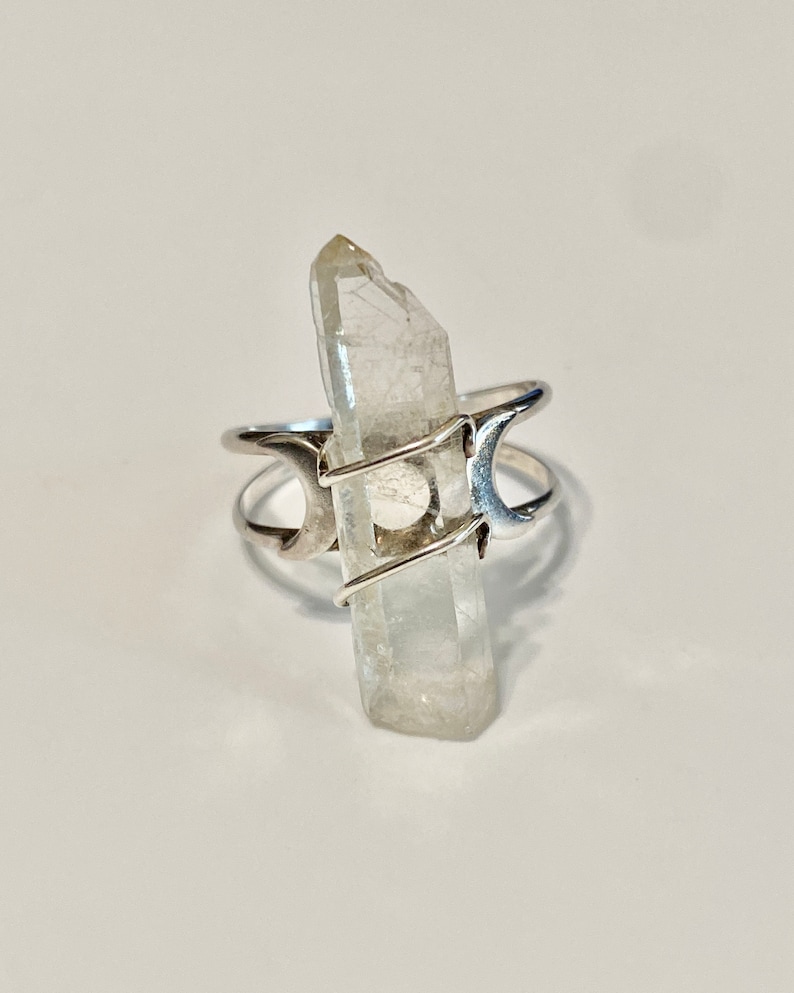 Statement crystal ring Crystal quartz ring Vintage Raw stone Sterling Silver ring Protection ring Sz 10.5 Celestial Raw crystal ring
