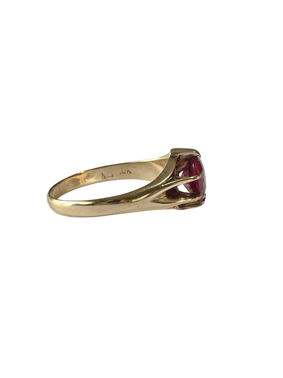 Edwardian Created Ruby Ring: 10k Yellow Gold Soli… - image 7