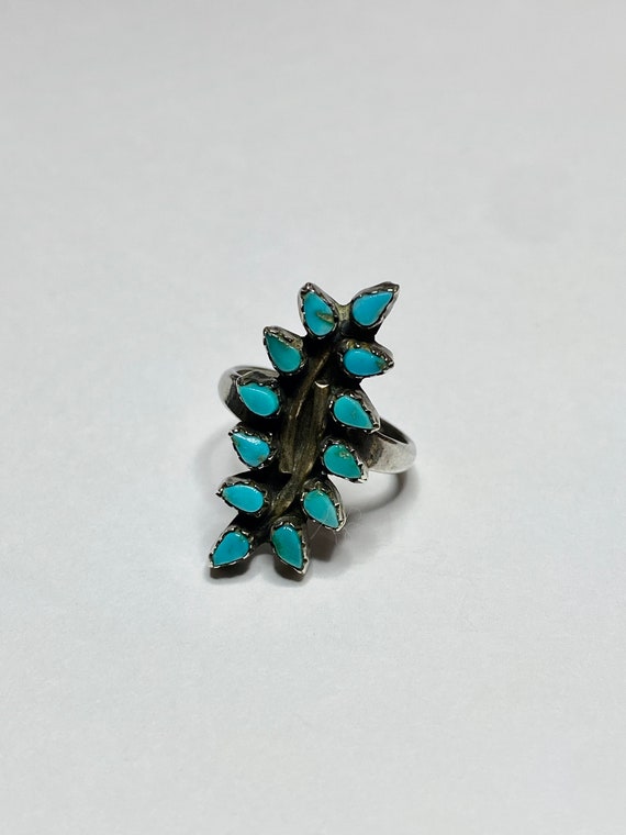 Turquoise Ring, Sterling Silver Ring, Needlepoint 