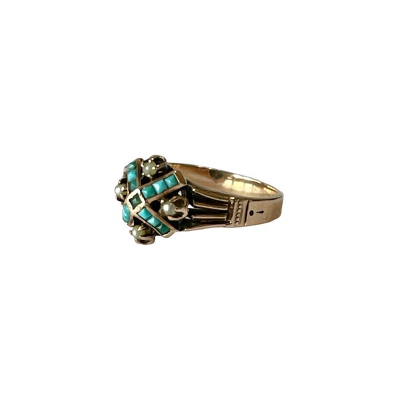 Turquoise & Seed Pearl Ring - 14k Rose Gold Genui… - image 5