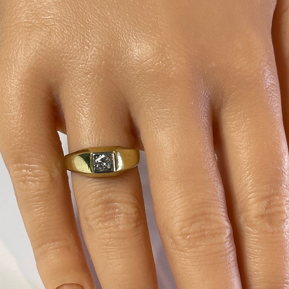 Genuine Diamond Ring - Retro 14k Yellow Gold Sing… - image 3
