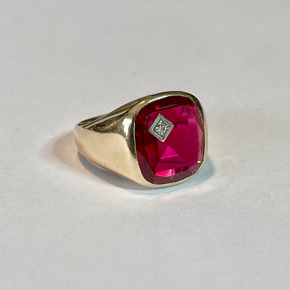 Created Ruby & Natural Diamond Ring - Vintage 10k… - image 2