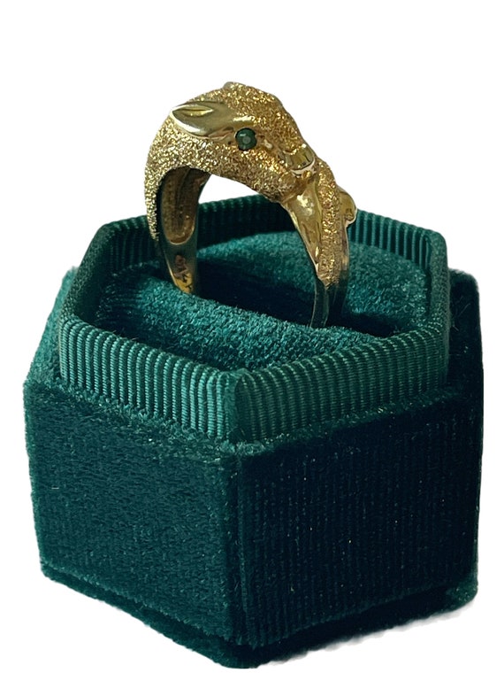 Genuine Emerald Textured 14k Yellow Gold Panther … - image 5