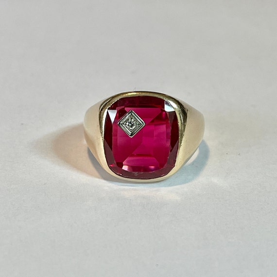Created Ruby & Natural Diamond Ring - Vintage 10k… - image 1