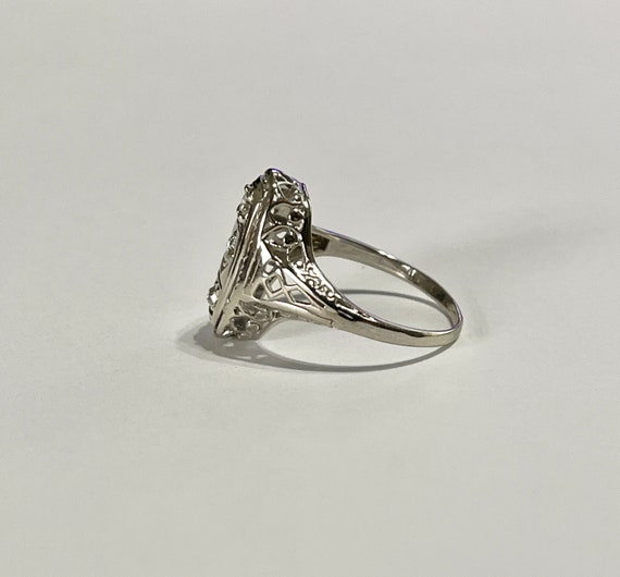 Art Deco Ring - Vintage 14k White Gold  Shield St… - image 10