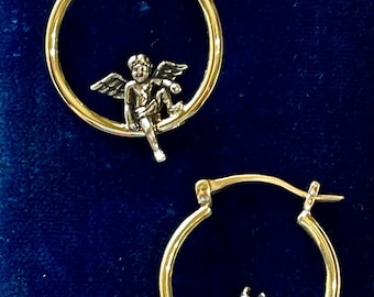 Angel and Devil Hoop Earrings: 10k Gold & Sterling Silver, Asymmetrical Earrings