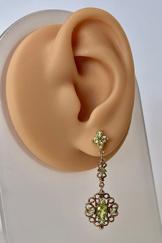 Peridot Filigree Drop Earrings - Vintage 10k Yell… - image 4