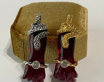 Red Burma Figa Fist Pendant: 24k Vermeil or Sterling Silver Protection Amulet