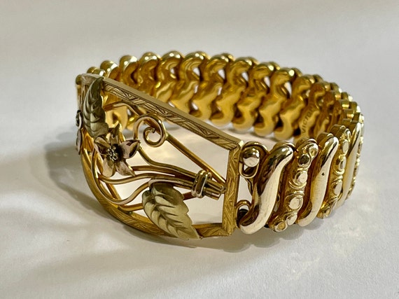 Vintage Expansion Bracelet - Retro 12k Yellow & R… - image 4