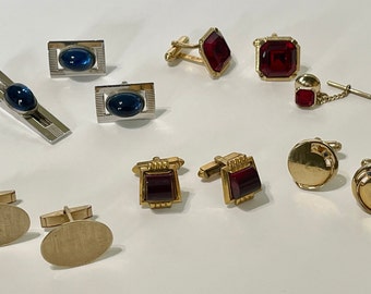 Vintage Anson Cufflinks: Gold Tone, Lucite, Simulated Ruby