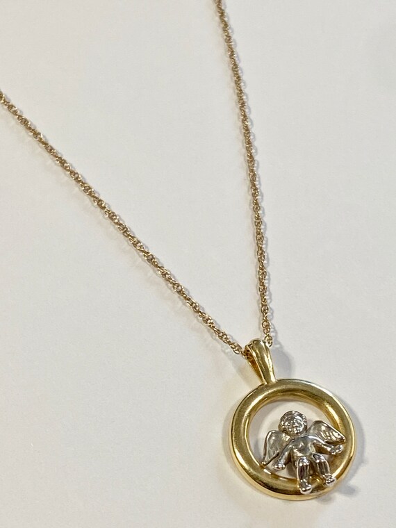 Cherub Angel Solid 14k Yellow & White Gold Cherub