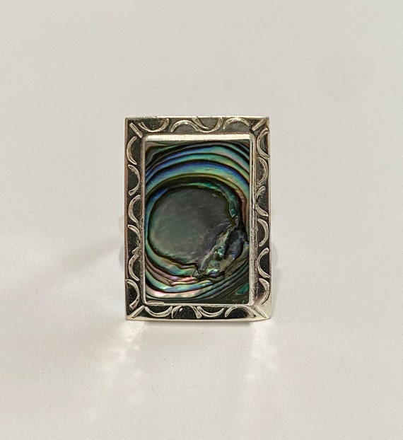 Large Abalone Shell Ring-Vintage Mexico Sterling … - image 1