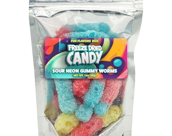 Freeze Dried Candy Sour Gummy Worms Variety Pack – Crunchy Candy Snack – Space Theme Party Favor Gift Idea