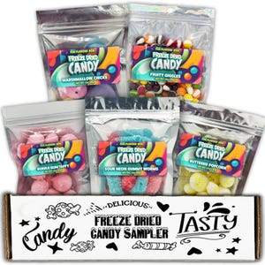 Fun Flavors Box Freeze Dried Candy 5 Count Fan Favorites Variety Pack Snack College Student, Birthday, Party Favors Gift Care Package