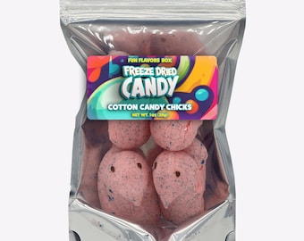 Freeze Dried Candy- 4 Cotton Candy Marshmallow Chicks, Unique, Exotic Crunch Snack Treats, Party Favor Gift Idea – 1 oz