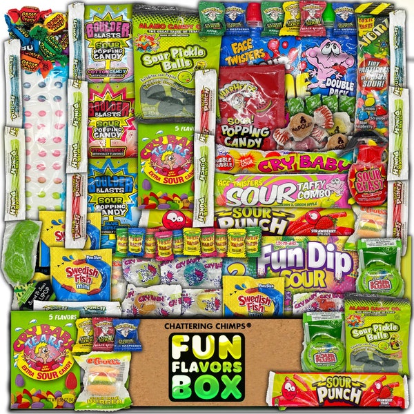 Candy Gift Box Variety Pack Unique Sour Candy, Employee Appreciation College Student Care Package, 70 Pieces