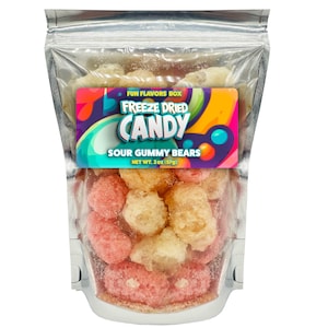 Freeze Dried Sour Gummy Bears, Crunchy Candy, 2 oz