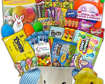 Easter Gift Box Blue Bunny Easter Gift Basket Fillers 50 Ct Plush Candy Gifts for Boys Kids College Students Employees Snack Care Package