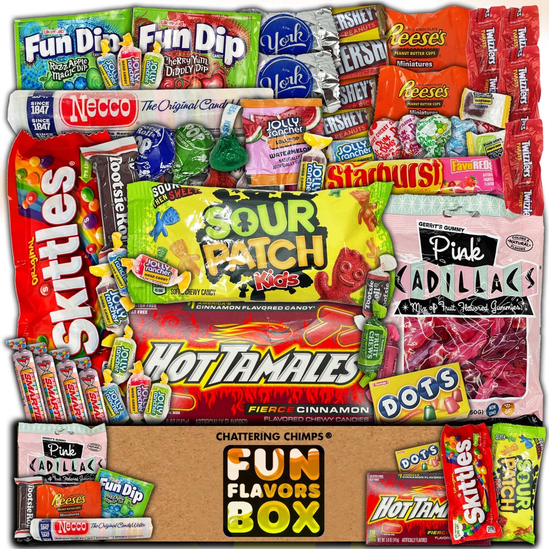 Candy Box Snack Care Package 60 Count Variety Pack of Nostalgic  Personalized Gift 